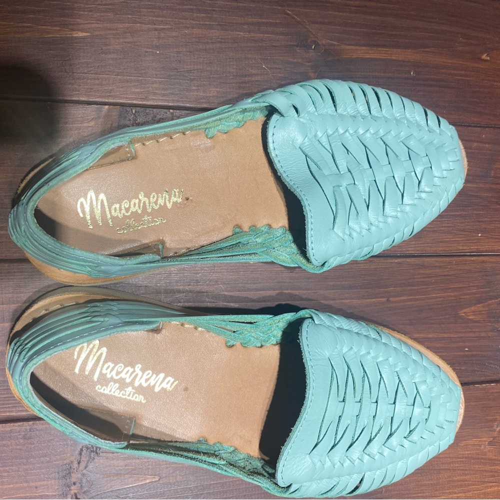 Women's Mint Green leather loafers
